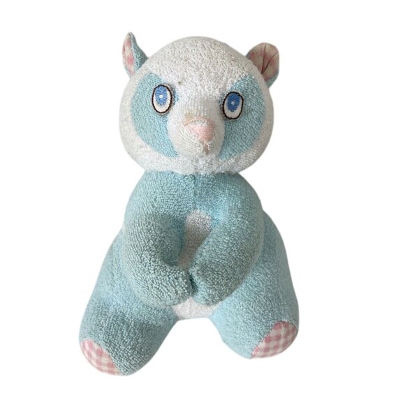 Vintage Russ Berrie Lil Tubbies Blue Teddy Bear Plush Baby Rattle Pink Checkered - Picture 2 of 8